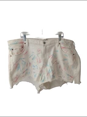 NWT White Denim Shorts Pink & Blue Tie-Dye Abercrombie & Fitch Plus Size 36/23